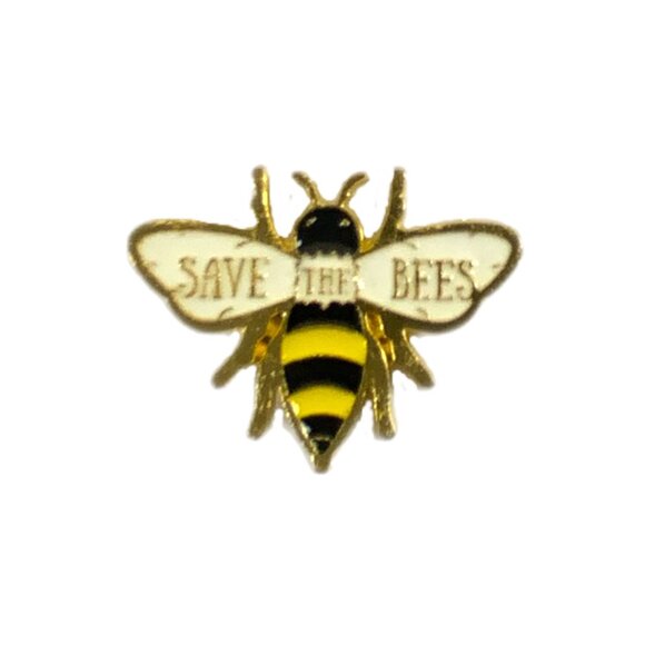 Save the Bees Pin Brooch Gold Tone Yellow Black White enamel - Picture 2 of 5